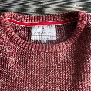One N Million Sweater Mens XL Red Marled Knit Limited Edition Crew Neck Pullover